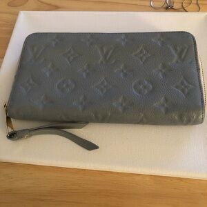 Louis Vuitton Slate Blue Embossed Monogram Zip Wallet